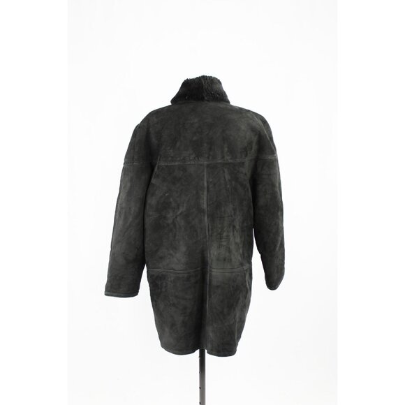 Vintage 80's WOLFF Black Genuine Sheepskin Suede Leather Shearling Coat, Size XL - Picture 4 of 16